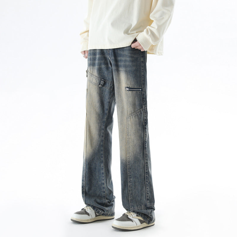 Men's American Retro Washed Logging Cargo Jeans