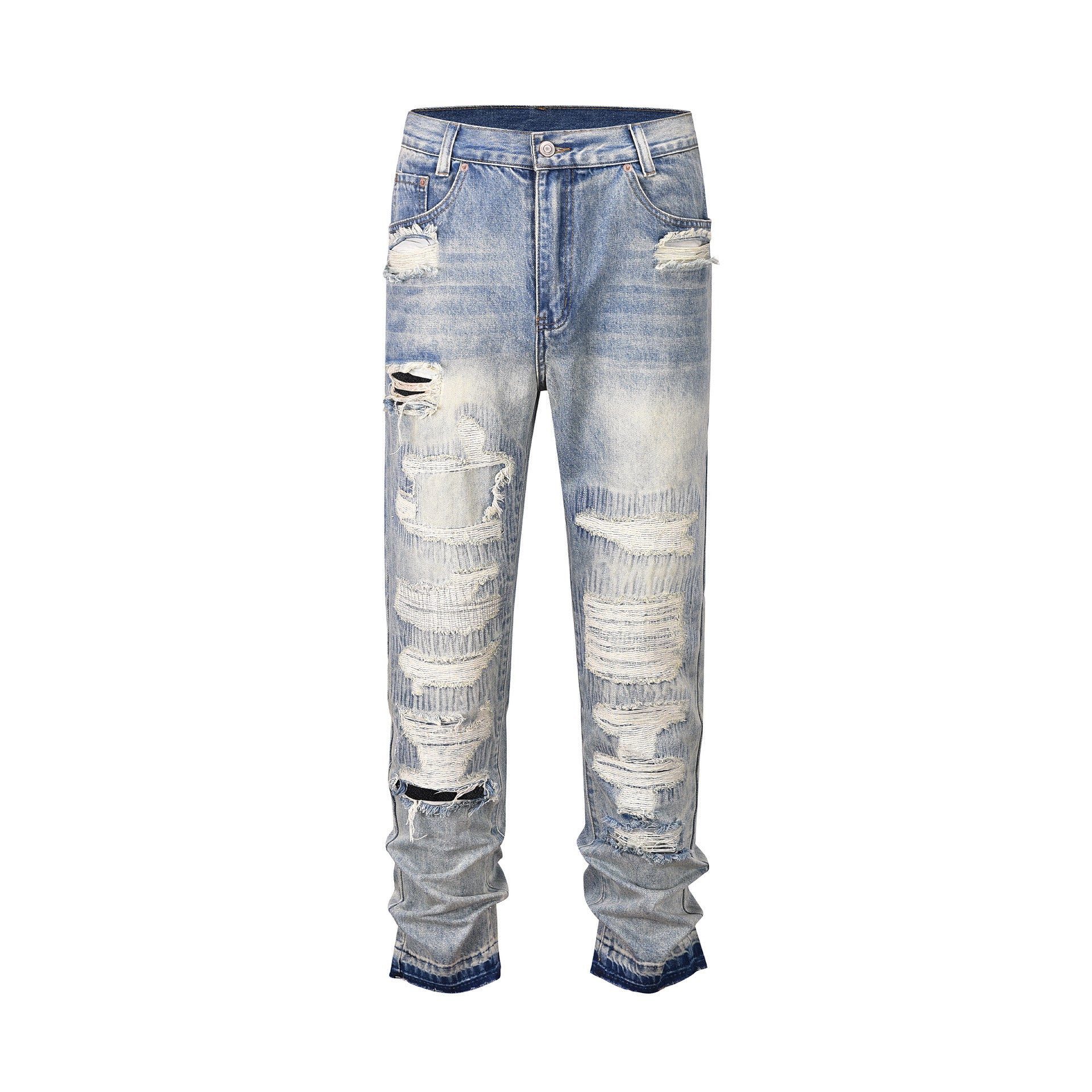 Patchwork Ripped Cat Beard Patch Casual Pants