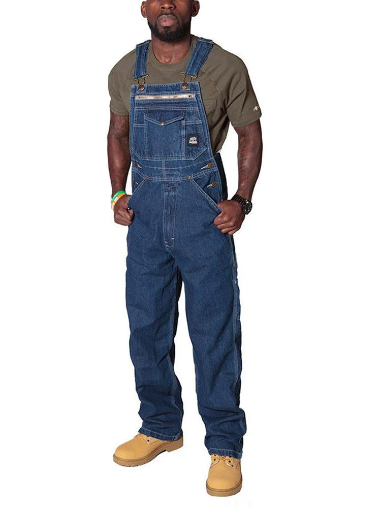 Men's Casual Versatile Denim Work Pants With Shoulder Straps