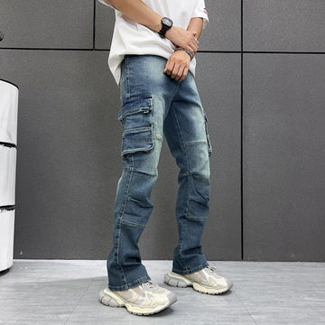 Multi-Pocket Workwear Jeans Men's Loose Large Size Trousers