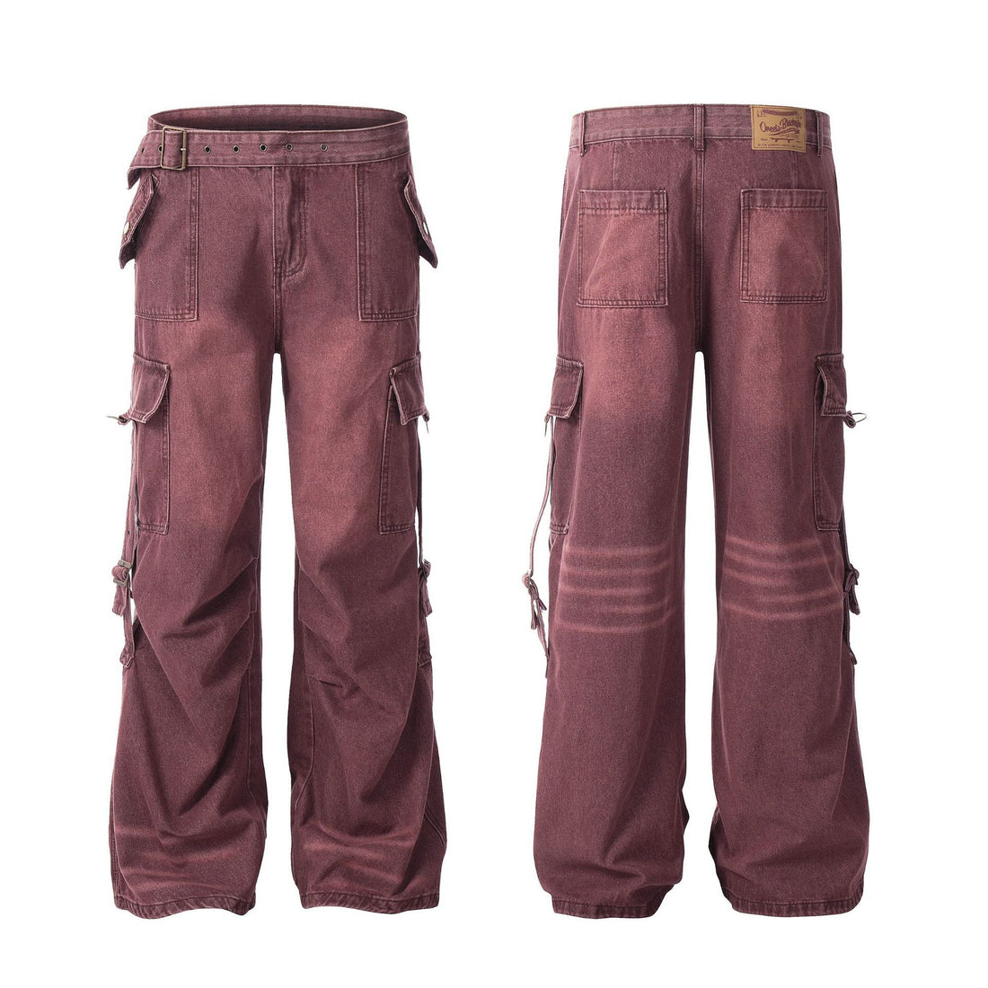 Washed Overalls Denim Wide-leg Straight Pants Male