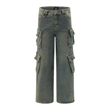 Punk Distressed Washed Denim Overalls Men