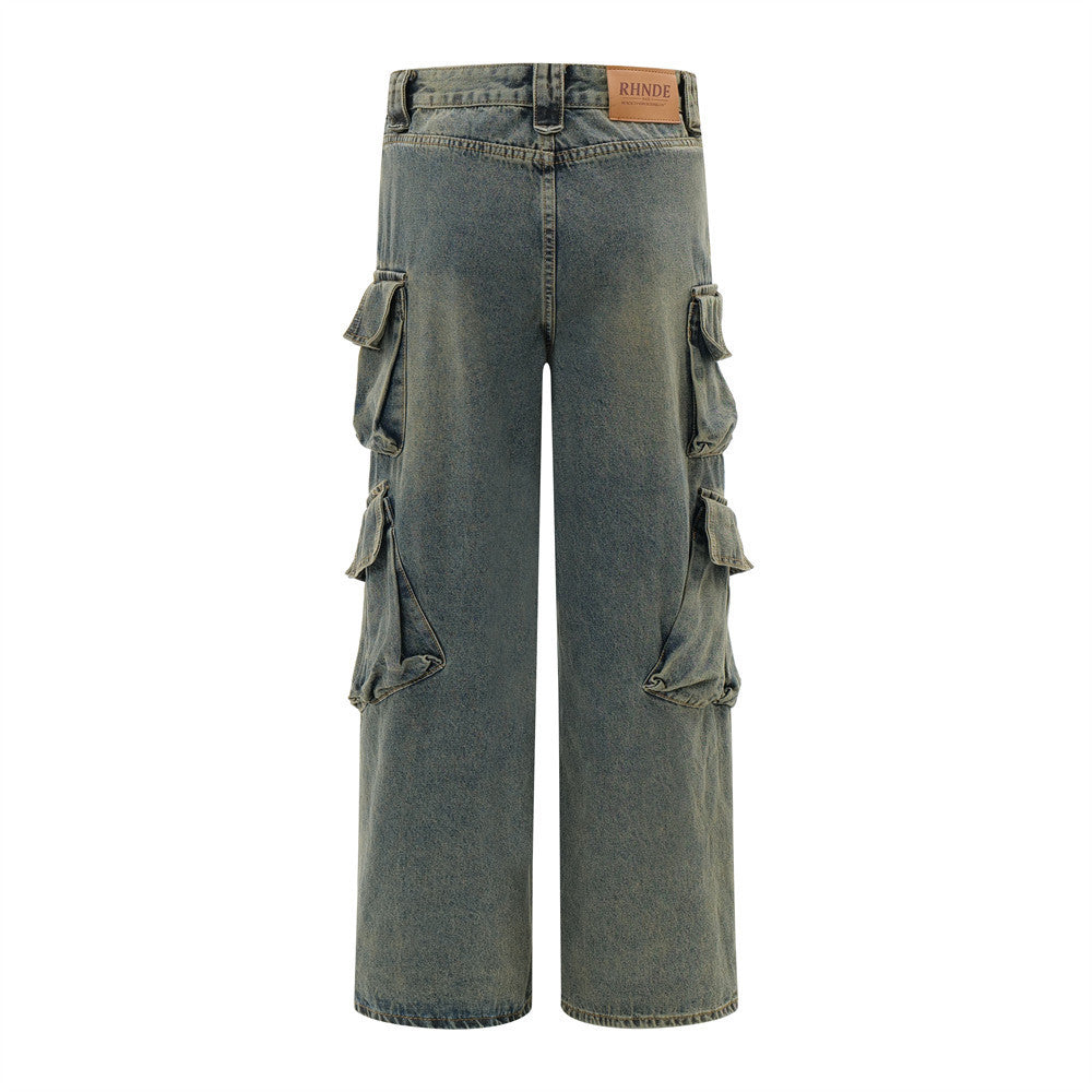 Punk Distressed Washed Denim Overalls Men