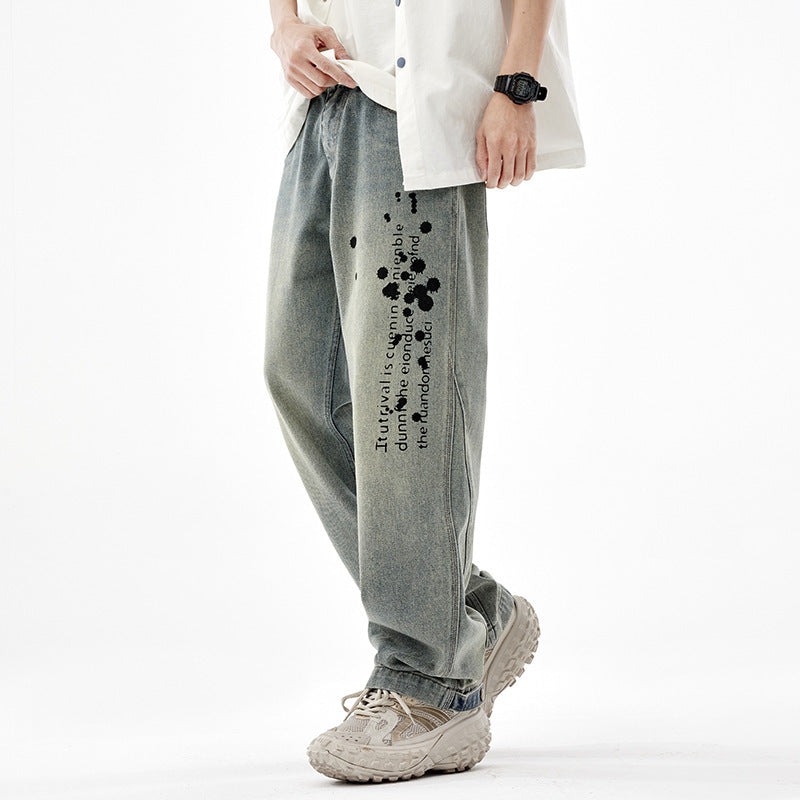 Men's Washed Old Loose Wide-leg Straight Pants