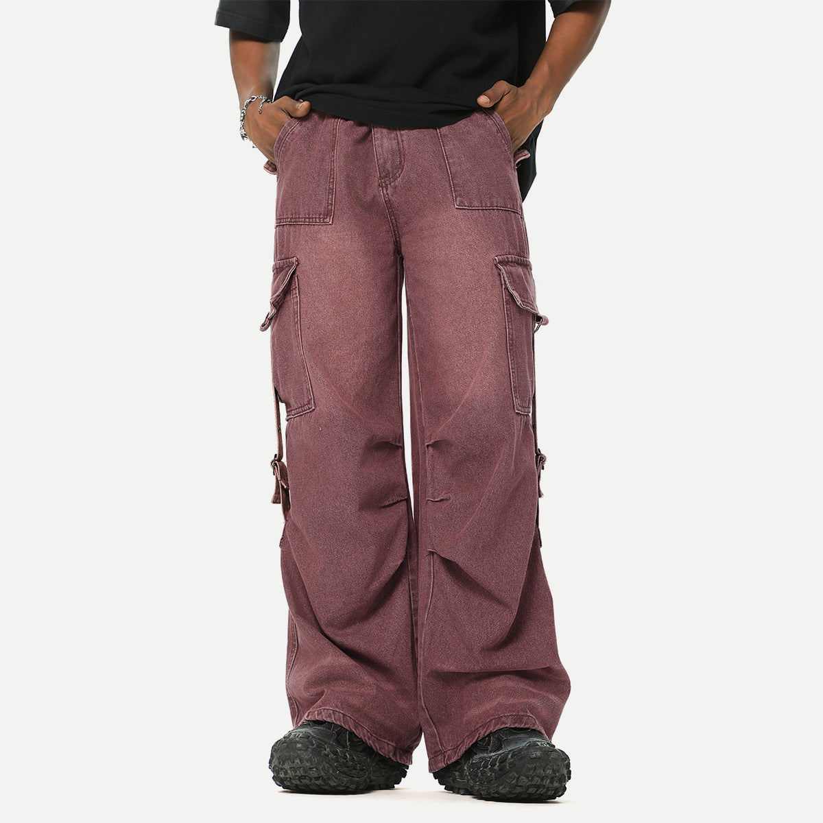 Washed Overalls Denim Wide-leg Straight Pants Male