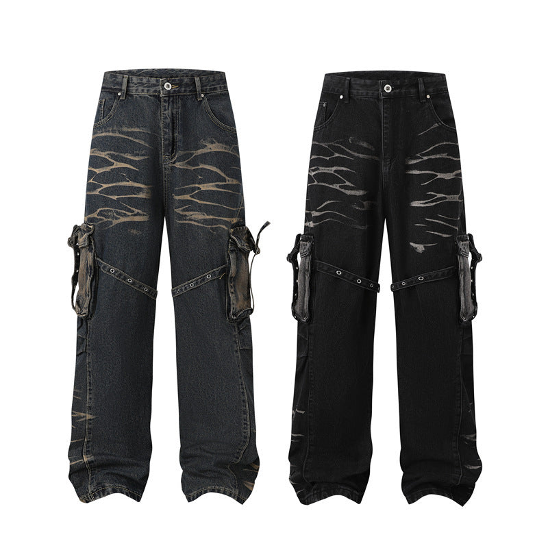 Real Shot American Street High Street Personality Denim Trousers