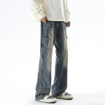 Men's American Retro Washed Logging Cargo Jeans