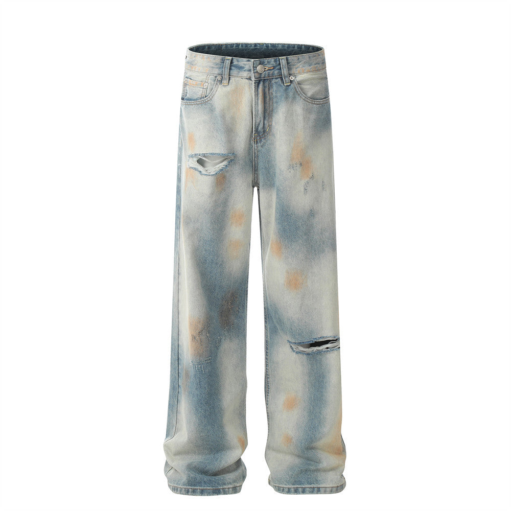 Tie-dyed Ripped Jeans Fashion Brand American Men