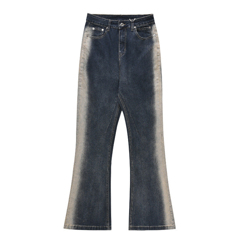 Slightly Flared Side Washing And Mopping Gradient Jeans