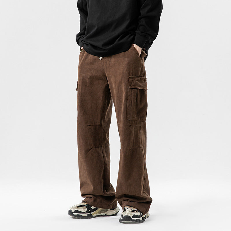 Solid Color Multi-pocket Straight Casual Pants