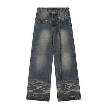 High Street VBIE Blue Washed Straight Loose Wide-leg Pants